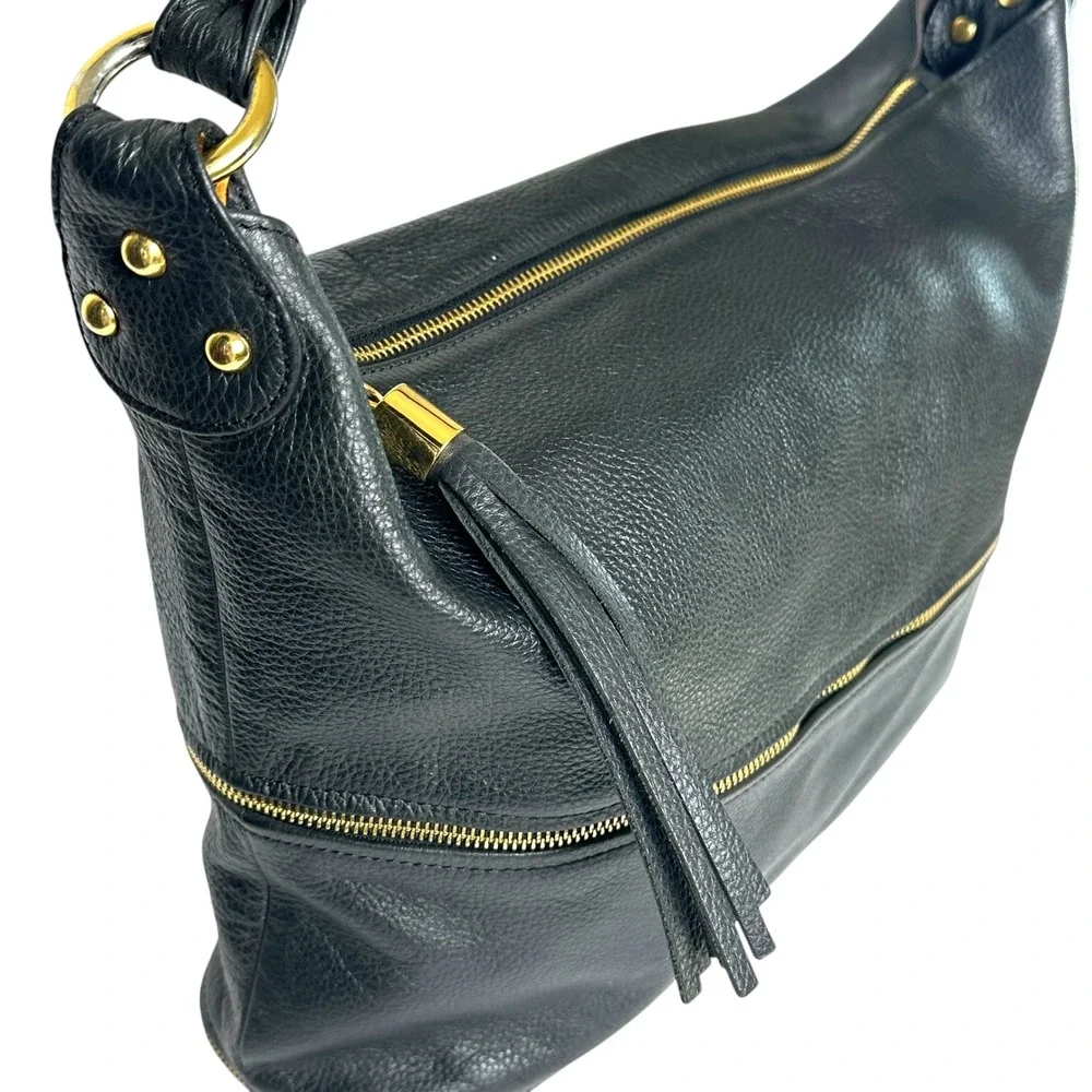 Onna Ehrlich Handbag Kemi Hobo Pebbled Leather‎ Tassel Zip Black OS Boho Chic